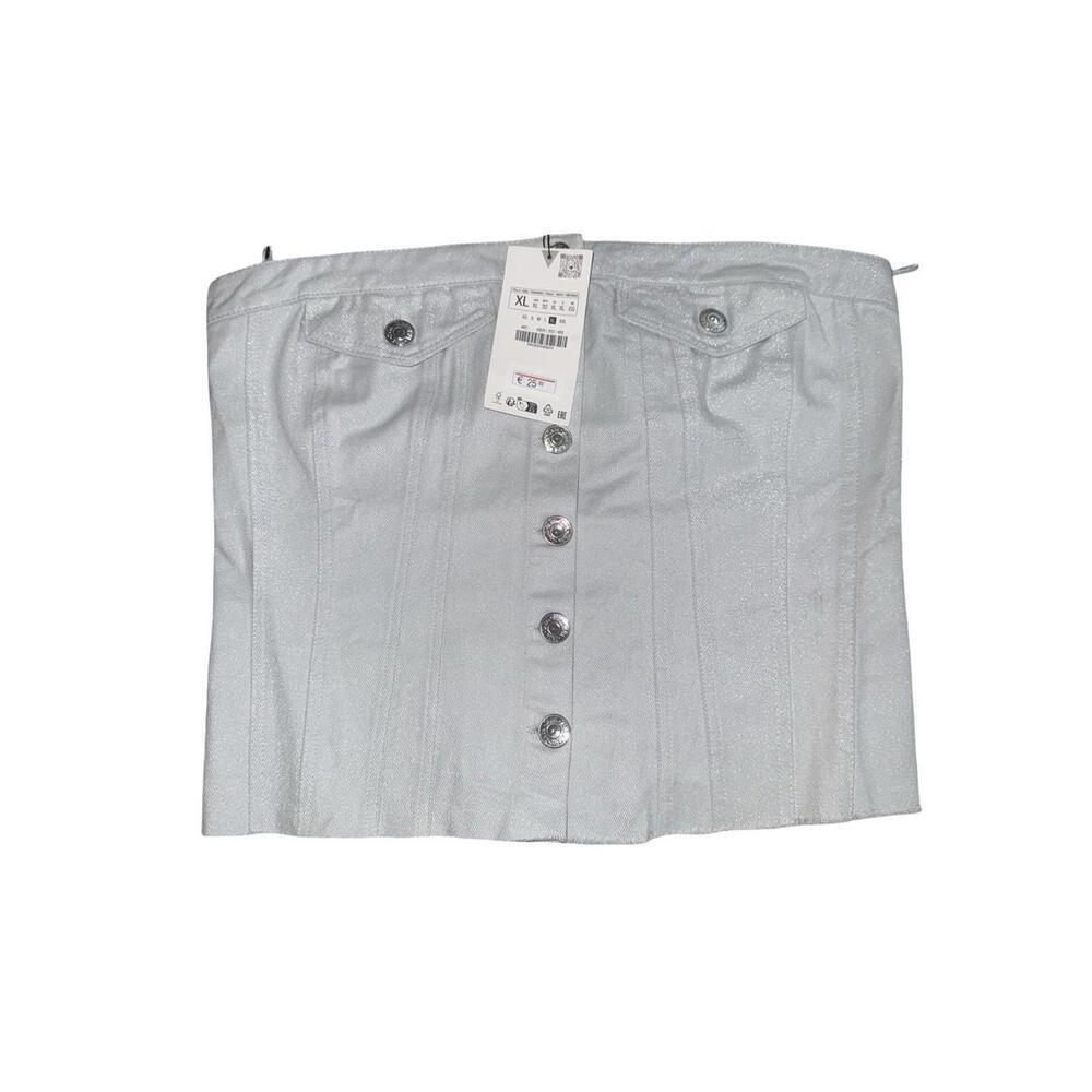 Zara Light Blue Sparkly Denim Tube Top XL New With Tags.